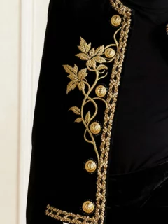 Women’s Gold-Embroidered Velvet Crewneck Coat