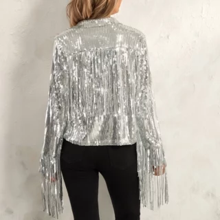 Sequined Tassel Open-Front Blazer – Women’s
