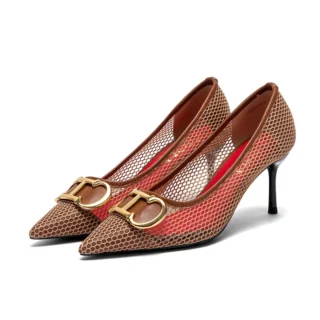 Women’s Red Cutout Pointed Toe Heels 7cm Elegant Mesh Stiletto Pumps