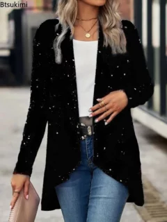 Women’s Glitter Stage Costume Shiny Sequin Cardigan & Rave Jacket