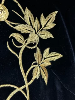 Women’s Gold-Embroidered Velvet Crewneck Coat