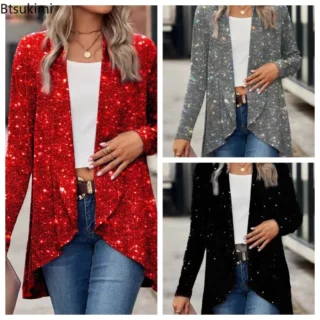 Women’s Glitter Stage Costume Shiny Sequin Cardigan & Rave Jacket