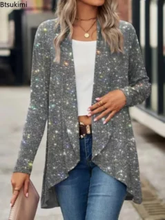 Women’s Glitter Stage Costume Shiny Sequin Cardigan & Rave Jacket