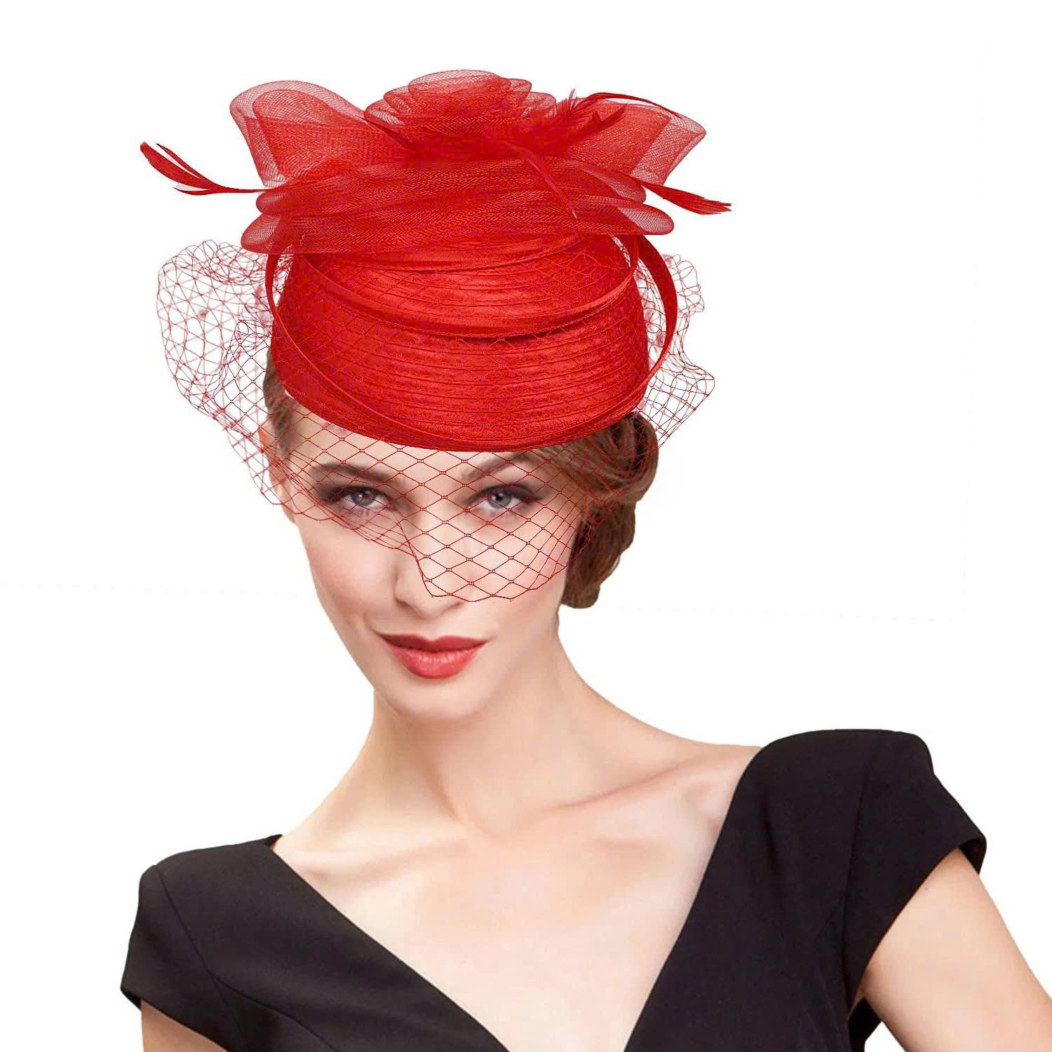 Elegant Feathered Veil Millinery Ornament - One Size