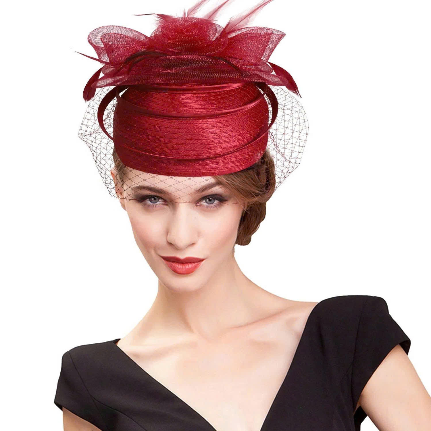 Elegant Feathered Veil Millinery Ornament - One Size