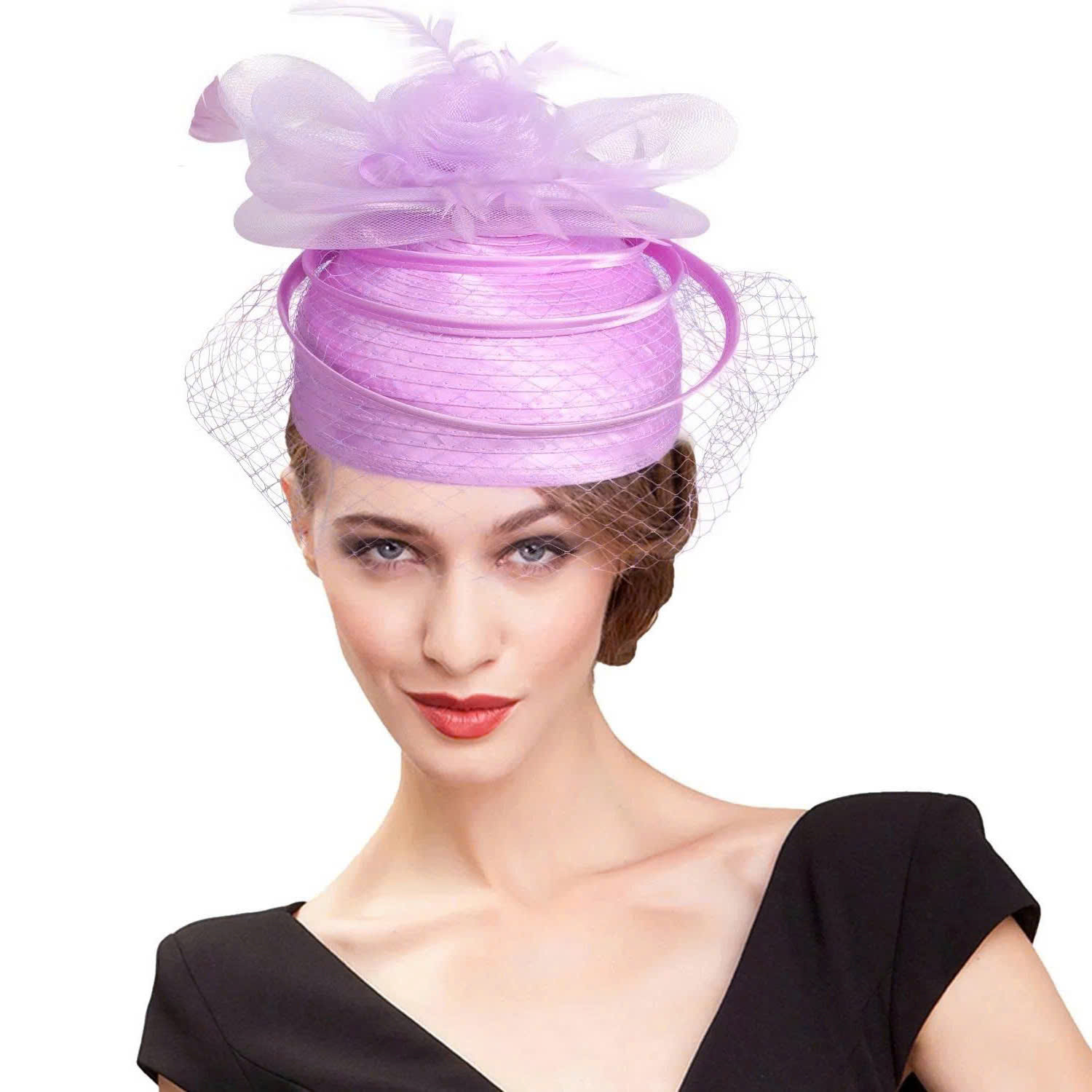 Elegant Feathered Veil Millinery Ornament - One Size