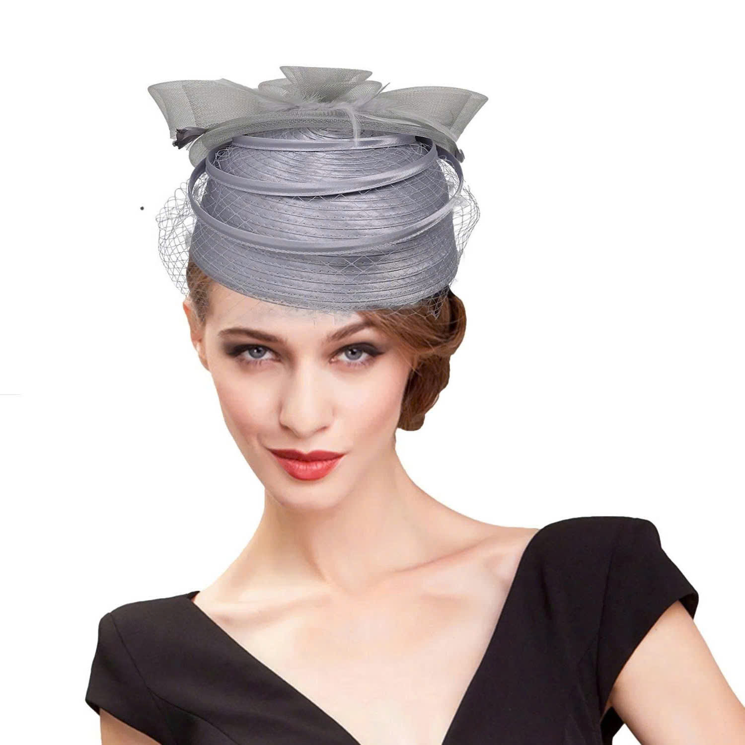 Elegant Feathered Veil Millinery Ornament - One Size