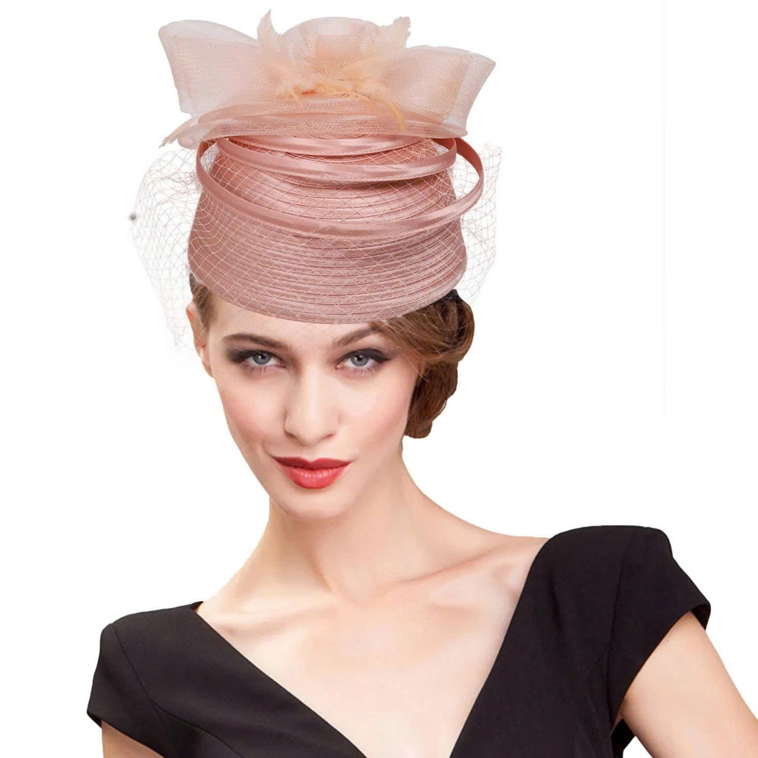 Elegant Feathered Veil Millinery Ornament - One Size